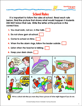 printable 1 free books grade Passage Reading School Identifying  Rules: Activity  and