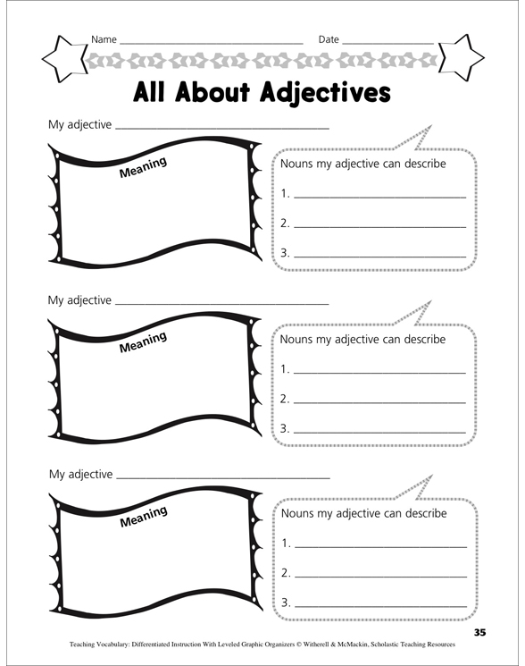 Adjectives: Leveled Graphic Organizer Set | Printable Graphic ...