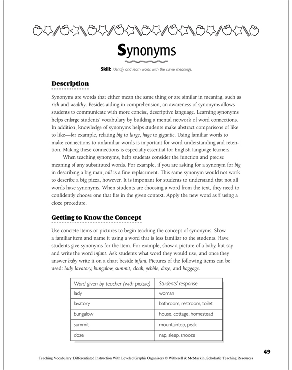 Synonyms Leveled Graphic Organizer Set Printable Graphic Organizers