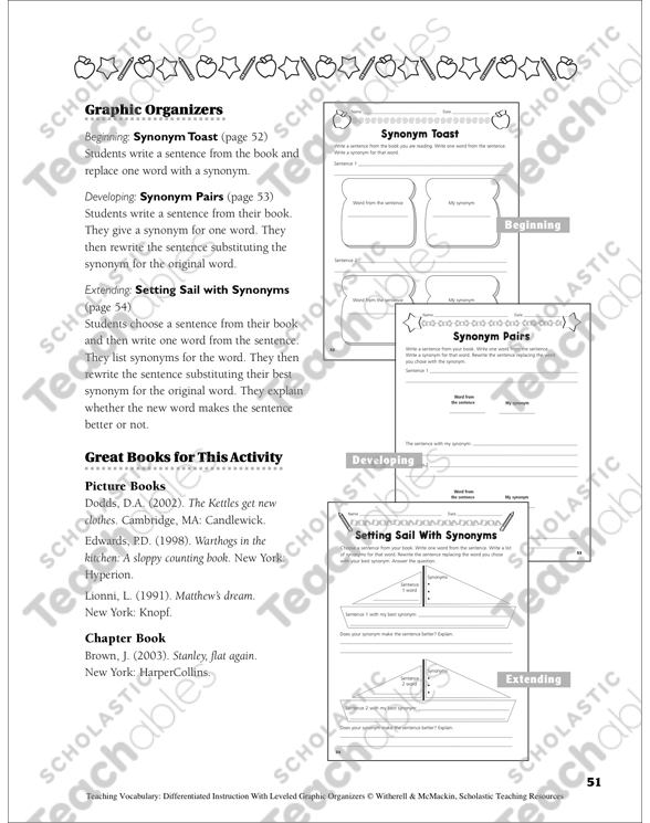 Synonyms Leveled Graphic Organizer Set Printable Graphic Organizers