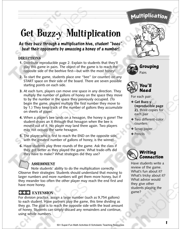 get buzz y multiplication multiplication activity printable lesson plans and ideas game boards