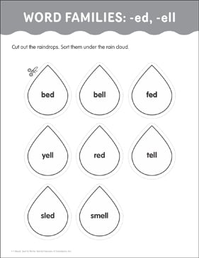 ed ell read sort write word families printable cut and pastes skills sheets