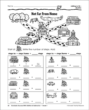Not Far From Home Adding To 18 Printable Skills Sheets