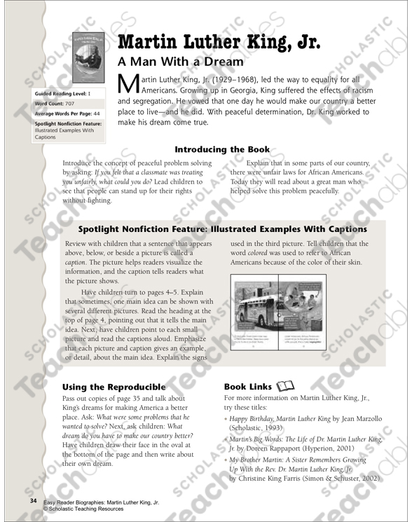 Martin Luther King Jr Lesson Plan Activity Page Printable