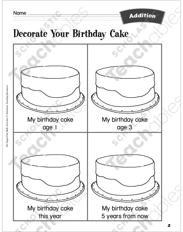 decorate your birthday cake counting adding printable lesson plans and ideas skills sheets