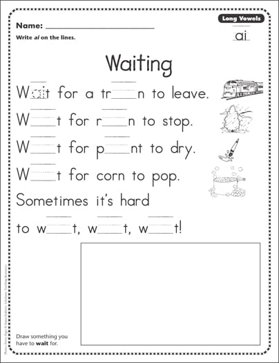 Waiting Long Vowels Ai Phonics Poetry Page Printable Skills Sheets