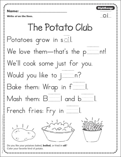 The Potato Club (Dipthongs - oi): Phonics Poetry Page ...