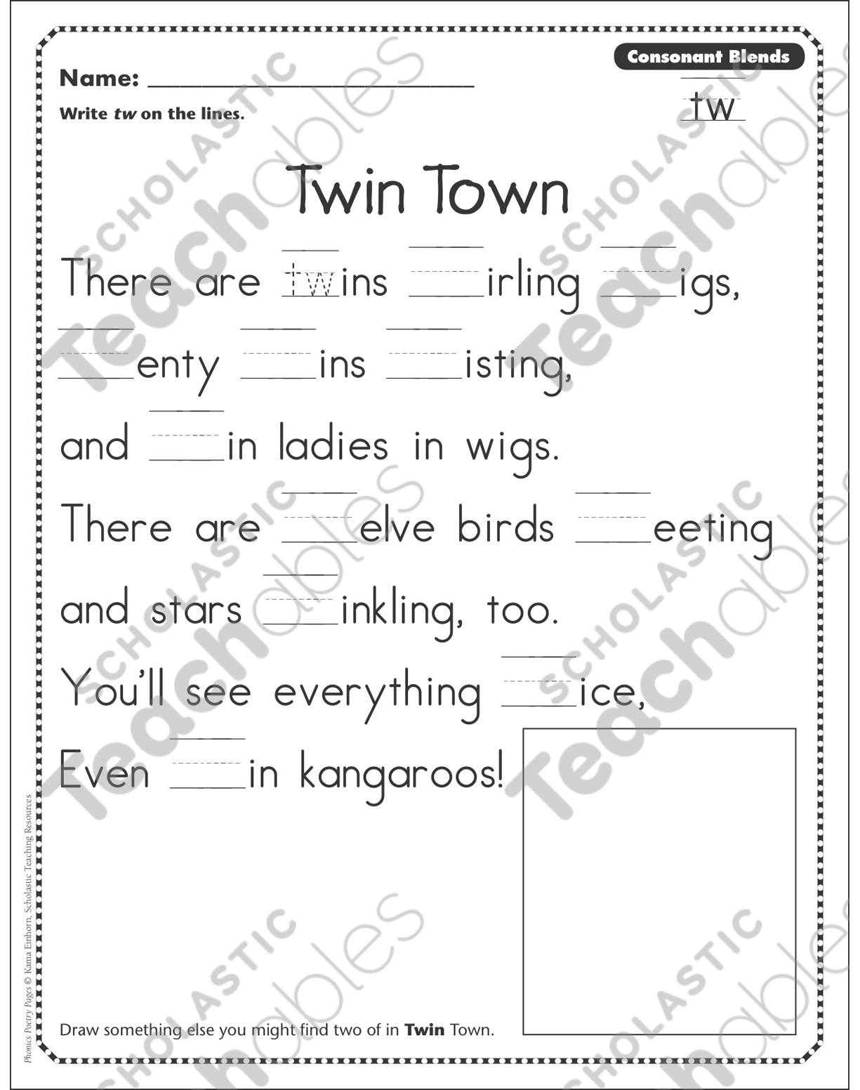 Twin Town Consonant Blends Tw Phonics Poetry Page Printable Skills Sheets Twin Town Consonant Blends Tw Phonics Poetry Page Printable Skills Sheets