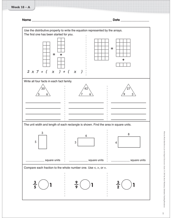 Math Review: Distributive Property, Fact Families, Area, Compare