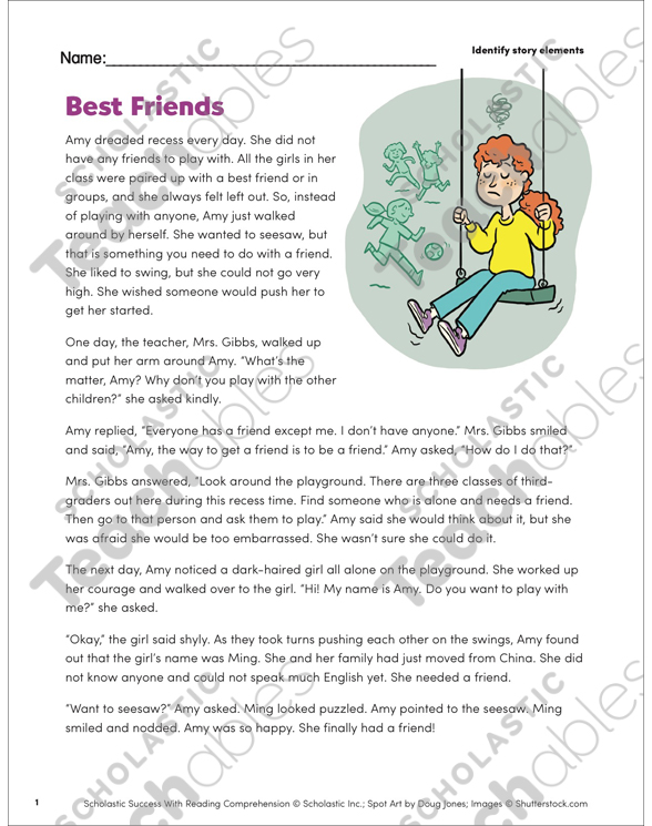 Best Friends (Identify story elements) | Printable Skills Sheets