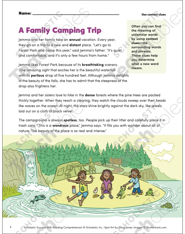 A Family Camping Trip (Use context clues) | Printable Skills ...