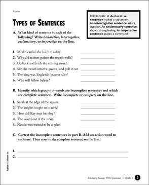 Types of Sentences (Grade 4) | Printable Test Prep, Tests and Skills Sheets