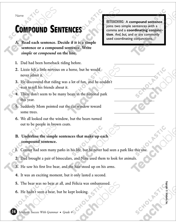 Compound Sentences (Grade 4) | Printable Test Prep and Tests ...