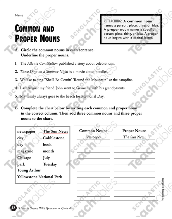 Common and Proper Nouns (Grade 4) | Printable Test Prep and ...