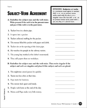 subject verb agreement grade 4 printable test prep and tests skills sheets