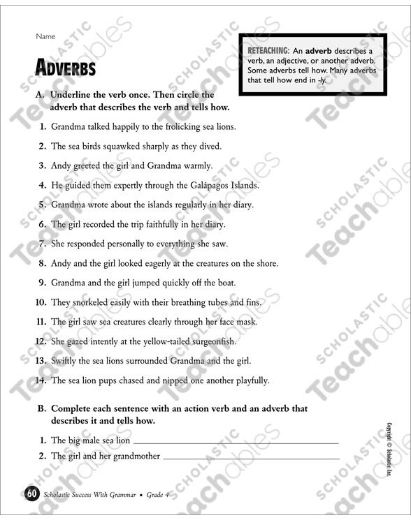 adverbs grade 4 printable test prep and tests skills sheets