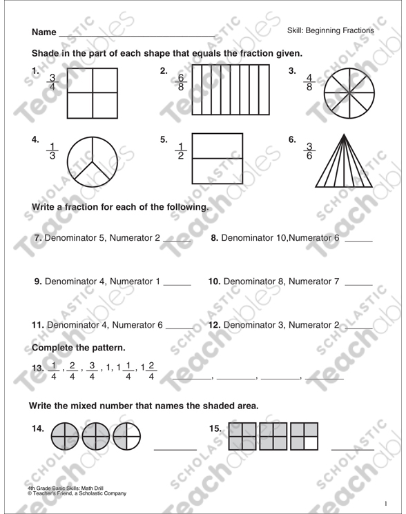 Beginning Fractions | Printable Skills Sheets