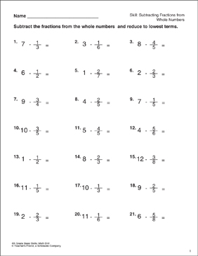 subtracting fractions worksheets games practice activities printable lesson plans for kids