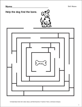 Maze - Dog to Bone  Printable Mazes, Skills Sheets