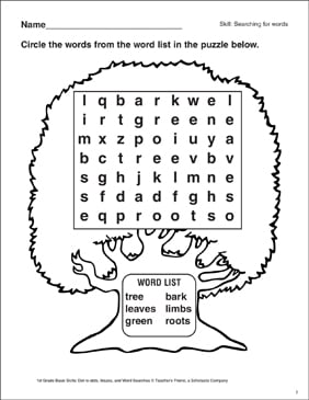 word search tree printable word searches skills sheets