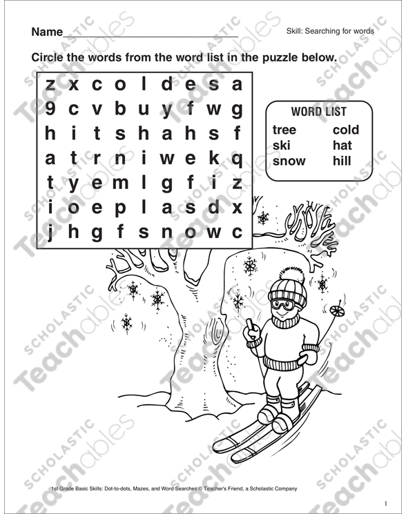 Word Search Skiing Printable Word Searches Skills Sheets