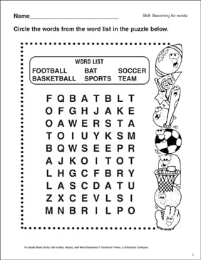 Sports for Kids, Vocabulary Worksheet