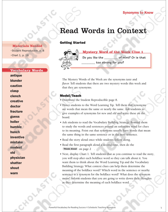 Synonyms to Know: Read Words in Context (Grades 3-4 ...