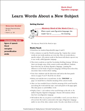 figurative language words about new subjects printable lesson plans and ideas skills sheets
