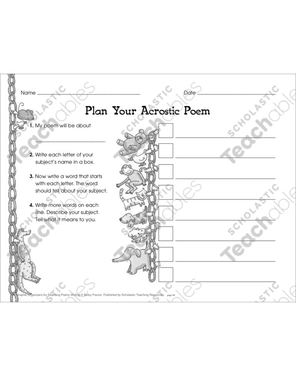 Graphic Organizer To Teach Acrostic Poem Teddy Bear Printable Graphic Organizers Skills Sheets