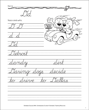 letter dd cursive writing practice printable skills sheets