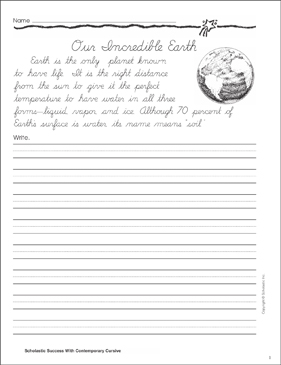 Our Incredible Earth Cursive Writing Practice