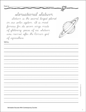 solar system writing template