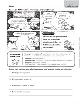 Animal Jeopardy (Using Adjectives) | Printable Skills Sheets ...