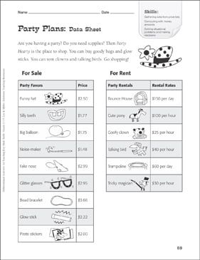 Party Plans (Price Lists): Tiered Math Practice | Printable ...