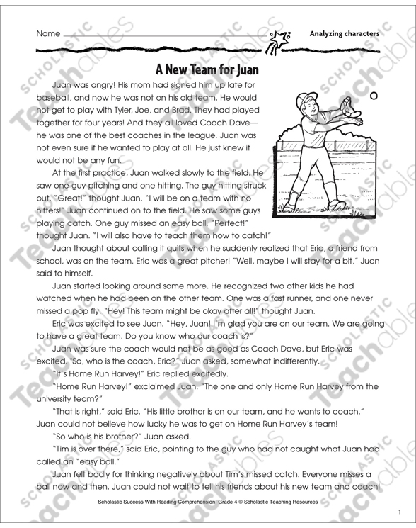 A New Team for Juan (Character Traits) | Printable Skills ...