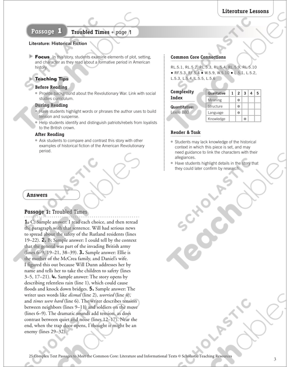 Troubled Times Text Questions Printable Texts And Skills Sheets