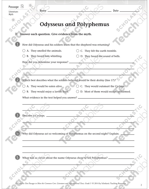 Odysseus and Polyphemus: Text & Questions | Printable Texts ...