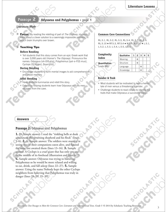 Odysseus And Polyphemus Text Questions Printable Texts And