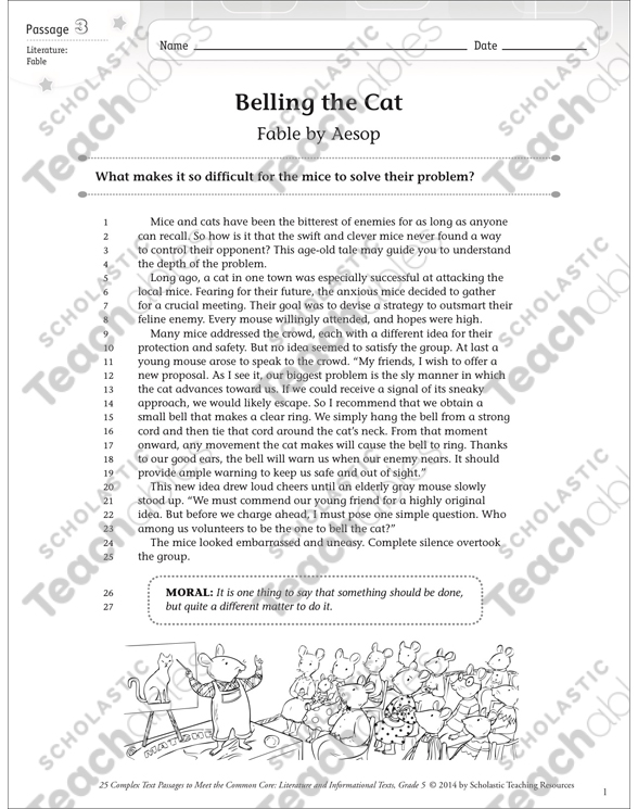 Belling The Cat Text Questions Printable Texts Skills Sheets