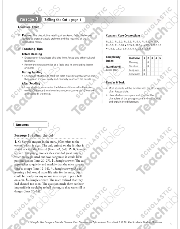 Belling The Cat Text Questions Printable Texts And Skills Sheets