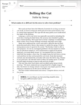 Belling The Cat Text Questions Printable Texts And Skills Sheets