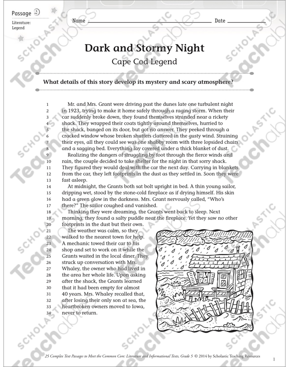 Dark And Stormy Night Text Questions Printable Texts Skills Sheets