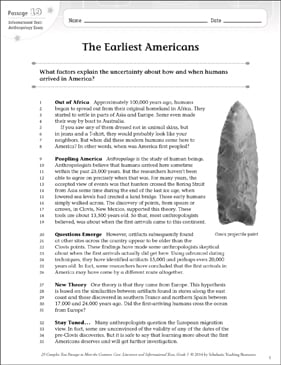 The Earliest Americans: Text & Questions | Printable Texts ...