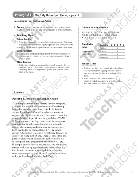 Unlikely Hackathon Champ Text Questions Printable Texts And