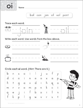 diphthongs oi write n seek practice page printable word searches lesson plans and ideas