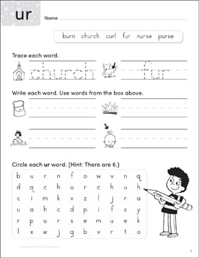 R-Controlled Vowels (ur): Write-N-Seek Page | Printable ...