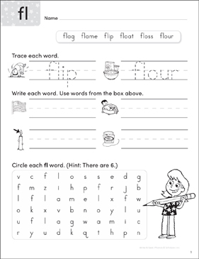 consonant blends fl write n seek practice page printable word searches lesson plans and ideas