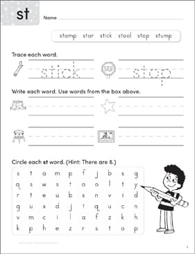 consonant blends st write n seek practice page printable word searches lesson plans and ideas