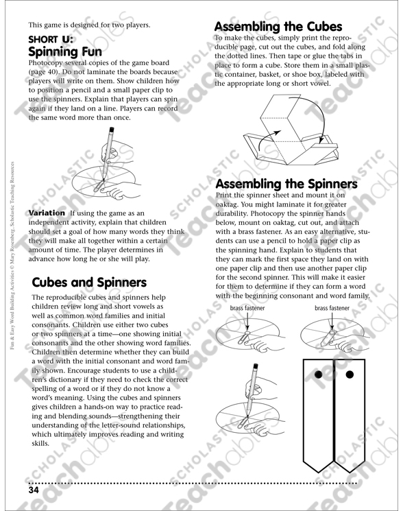 Spinning Fun Short U Word Building Activity Printable Games And Puzzles Cut And Pastes