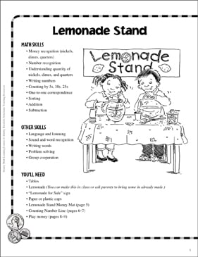 Lemonade Stand Money Learning Center Printable Learning Centers